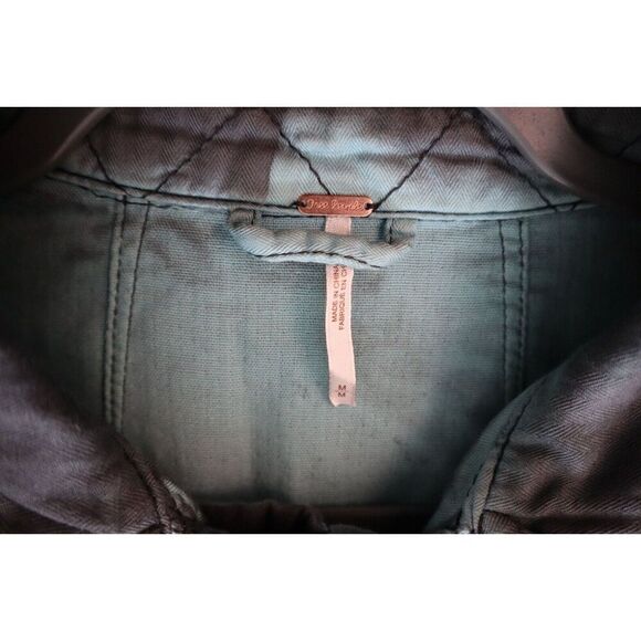 Free People OB610284 Women Sz M Charcoal Blue Double Cloth Military Jacket - Picture 3 of 13